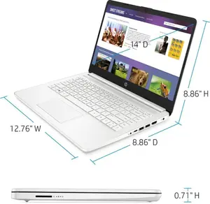 HP 14-dq3000dx 14" HD Laptop, Intel Celeron N4500, 4GB DDR4 RAM, 64GB eMMC, Intel UHD Graphics, Windows 11 Home, Wi-Fi 6, Snowflake White Student Computer