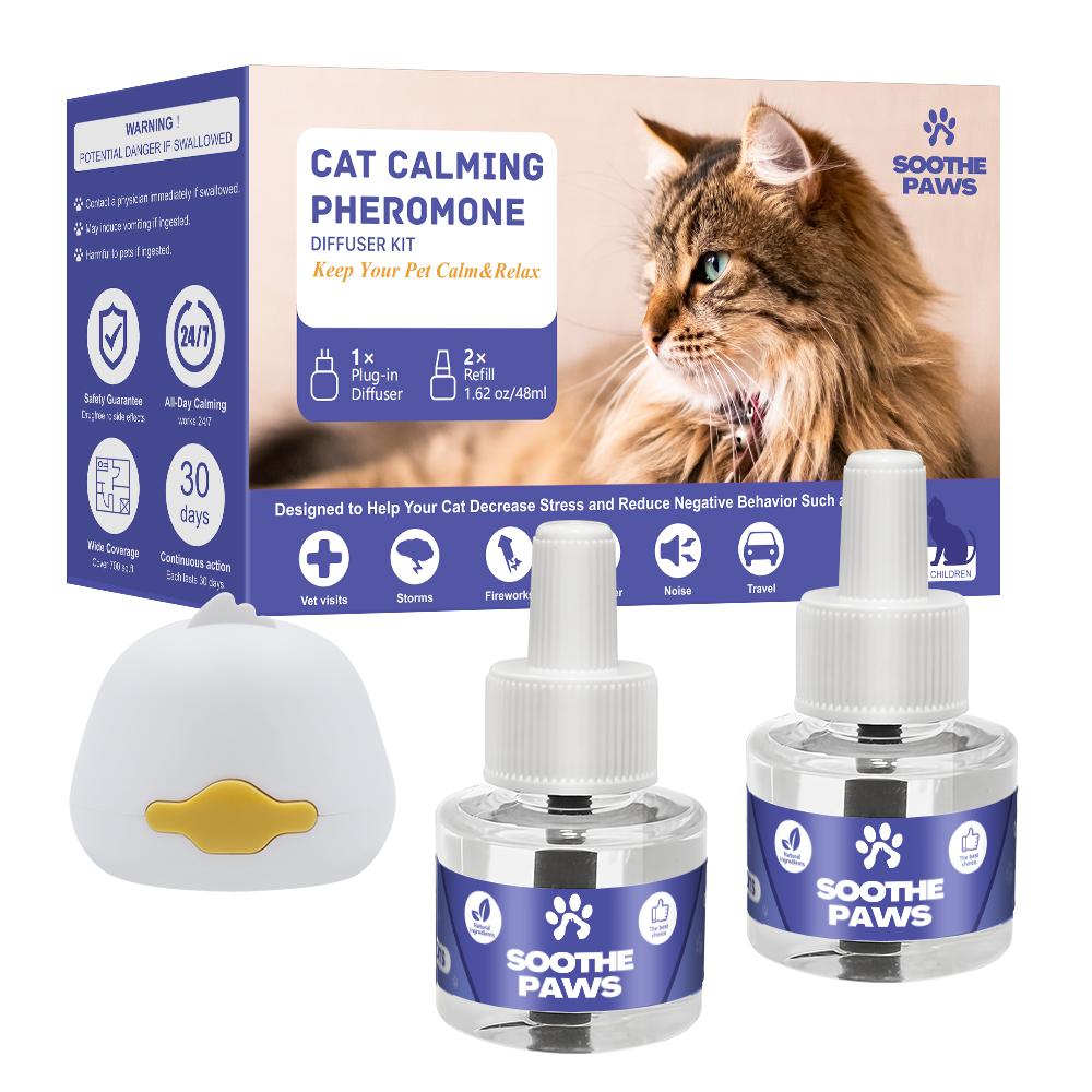 SoothePaws Cat Calming Pheromone Diffuser Kit — 1D+1R or 1D+2R (48 ml Refills) | Unscented & Drug-Free | Helps Reduce Scratching, Spraying, Hiding & Meowing | ~30 Days per Refill | Covers up to ~700 sq ft per Diffuser | 110–220V