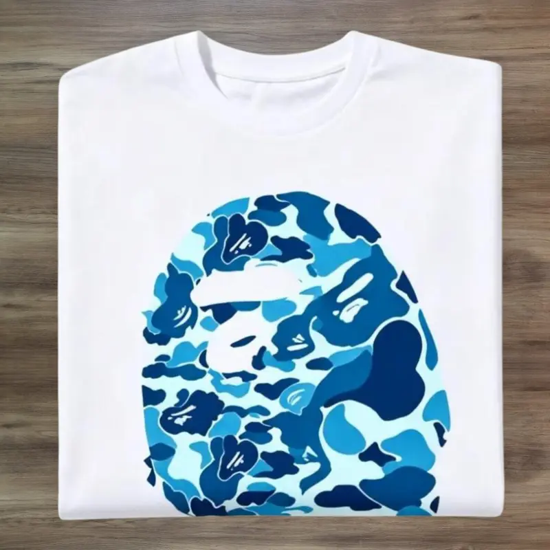 Unisex Blue Camo Monkey Head T-Shirt, Casual Streetwear Graphic Tee, Youth and Adult Short Sleeve Top