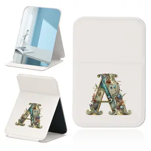 Portable PU Makeup Mirror, Space-Saving Foldable Design, Ideal for Travel & Daily Use, Personalized Initials Available