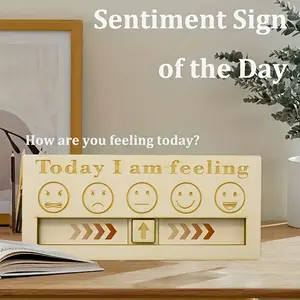 1pc Whimsical Mood Indicator Wooden Sentiment Sign - Changeable Emoticon Face, Daily Emotion Display, English Text "Today I Am Feeling" - Unique Creative Desktop Accessory, Handcrafted Wooden Ornament, Thoughtful Gift for Friends and Family Decor