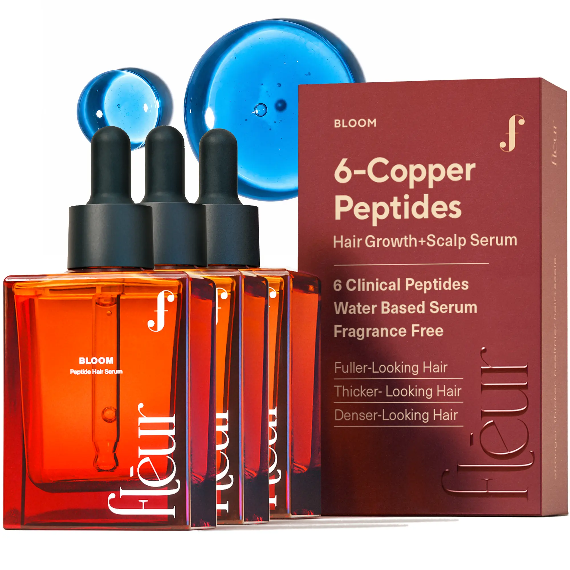 Fleur Bloom Hair+Scalp Serum with Active GHK-Cu Copper Tripeptides for Thicker Hair 3 Month Supply 30ml Lengthening Thickening Formula