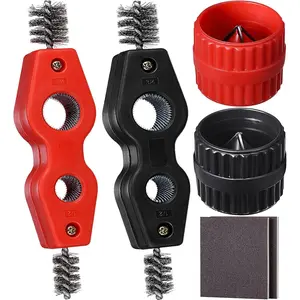 4 in 1 Copper Tubing Brush, 1/2 in and 3/4 in Copper Pipe Cleaner, Stainless Steel Coppers Tubing Wire Brush Cleaning Inside and Outside Thread, for Plumbing Installation, Soldering, Coppers Pipes