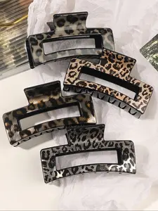 4pcs/Set Medium Leopard Print Square Hair Claws, Plastic Square Hair Clips, Damage-Free Hair Accessory, Leopard Hair Claw, Suitable For Daily Wear, Parties, Gifts, Hair Accessories, Claw Clips, Flat Claw Clips, Hair Jaw Clip, Hair Decor