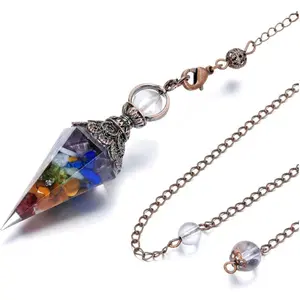 7 Chakra Healing Pendulum - Hexagonal Gemstone Crystals for Divination and Scrying