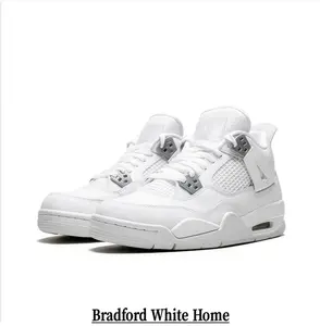 Retro Mid-Top Sneakers in All-White Tumbled Leather with Light Grey Plastic Wing and Mesh Details, Featuring Visible Air Cushioning