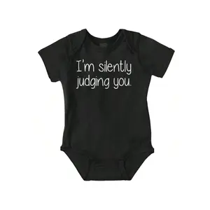 Baby Boy Attitude Baby Graphic One Piece Bodysuit Cute Cool Funny Saying Sarcastic Humor I'm Silently Judging You Joke Casual Everyday Soft Cotton Printed Cap Sleeve Lap Neck Romper Baby Clothes Brisco Brands