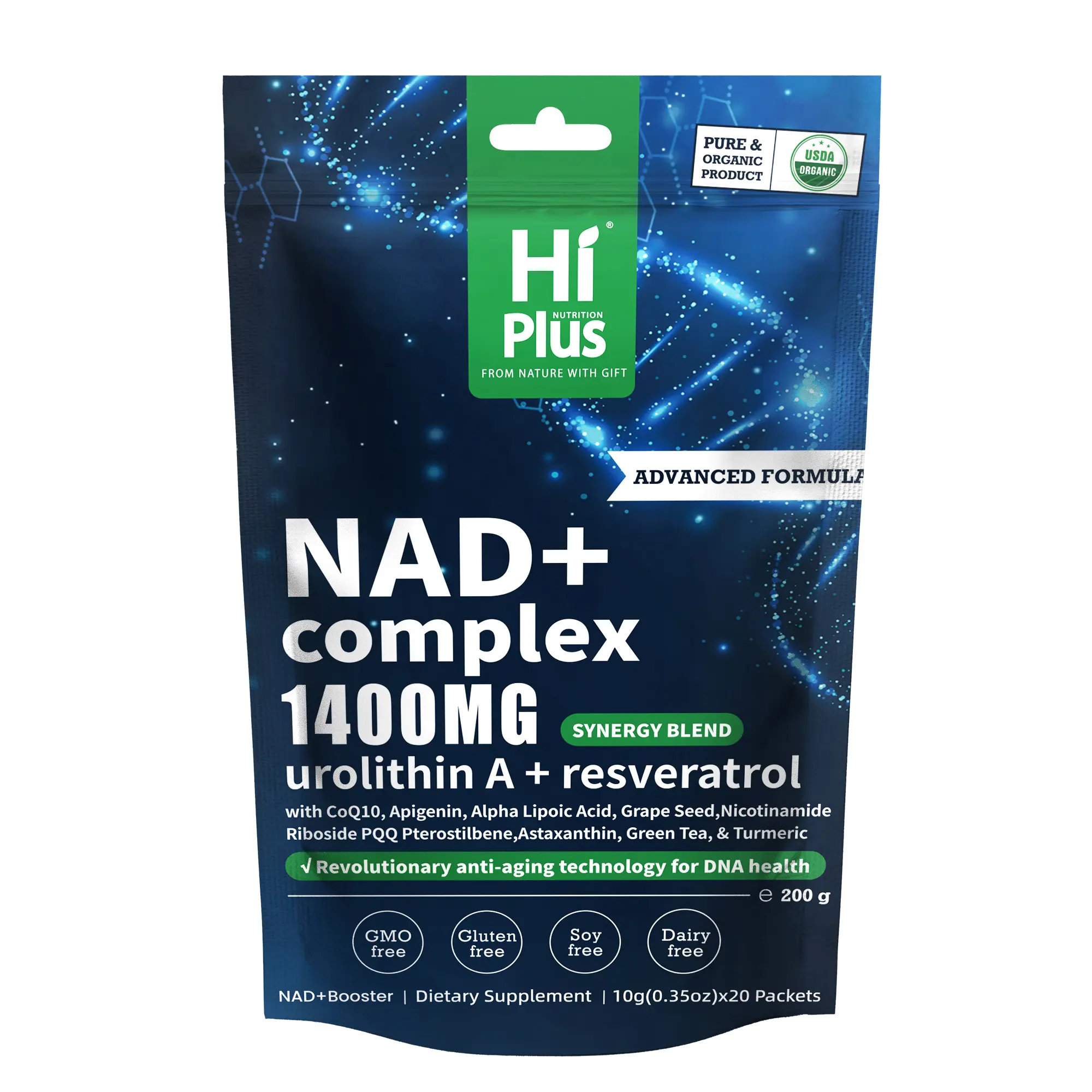 HIPLUS Edible NAD+ Liquid Vitamin Dietary Supplement, 1400mg Extra Strength NMN Alternative Liposomal Berry Drink with Green Tea, Astaxanthin, Resveratrol, CoQ10, PQQ, Alpha Lipoic Acid - Cell Regenerator, Energy Support - 20-Pack for Adults, Healthcare,,