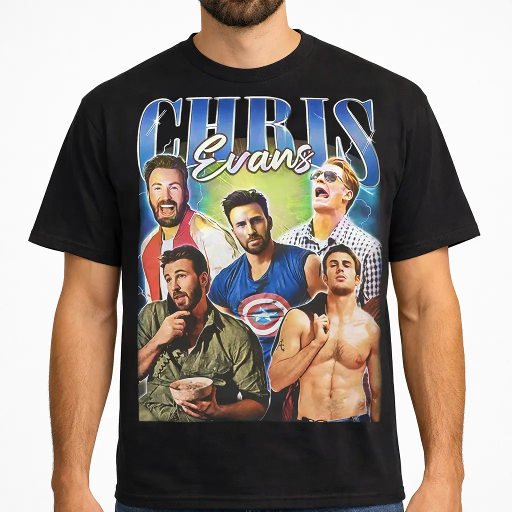 Chris Evans Inspired Vintage Graphic T-Shirt, Retro Movie Star Tee, Aesthetic Celebrity Shirt, Unisex Streetwear Fan Gift