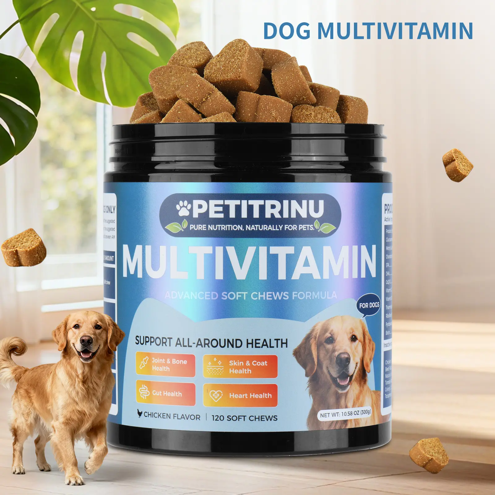 Dog Multivitamin Soft Chews for Joint Skin and Gut Health Support - Chicken Flavor Chewable Supplement for All Dog Breeds - 120 Count