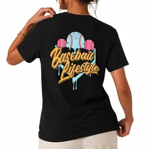 Baseball Lifestyle Graphic Printed T-Shirt for Men & Women, Vintage-Inspired Sports Tee with Drip Ice Cream Baseball Design, Oversized Loose Fit Casual Streetwear Top, Trendy Aesthetic Unisex Graphic Shirt
