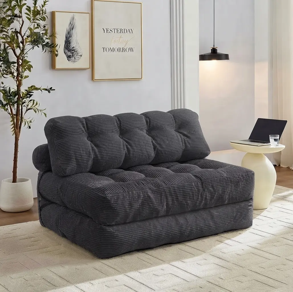 Convertible Corduroy Sofa Bed, 82" Extra-Long Sleeper Fits Tall Adults, Adjustable Fold Out Couch for Living Room & Guest Room