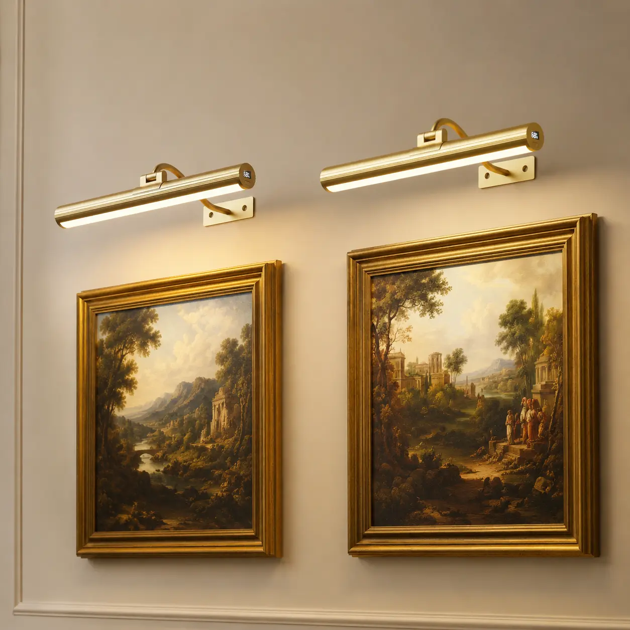 2-Pack USB Rechargeable Wireless Wall Mounted Light, 16 Inch Gold Picture Light, 6000mAh Dimmable Rotatable LED Gallery Lamp with Remote, Modern Mood Lighting for Gallery Art, Paintings, Portraits, Vanity Mirrors & Dartboards