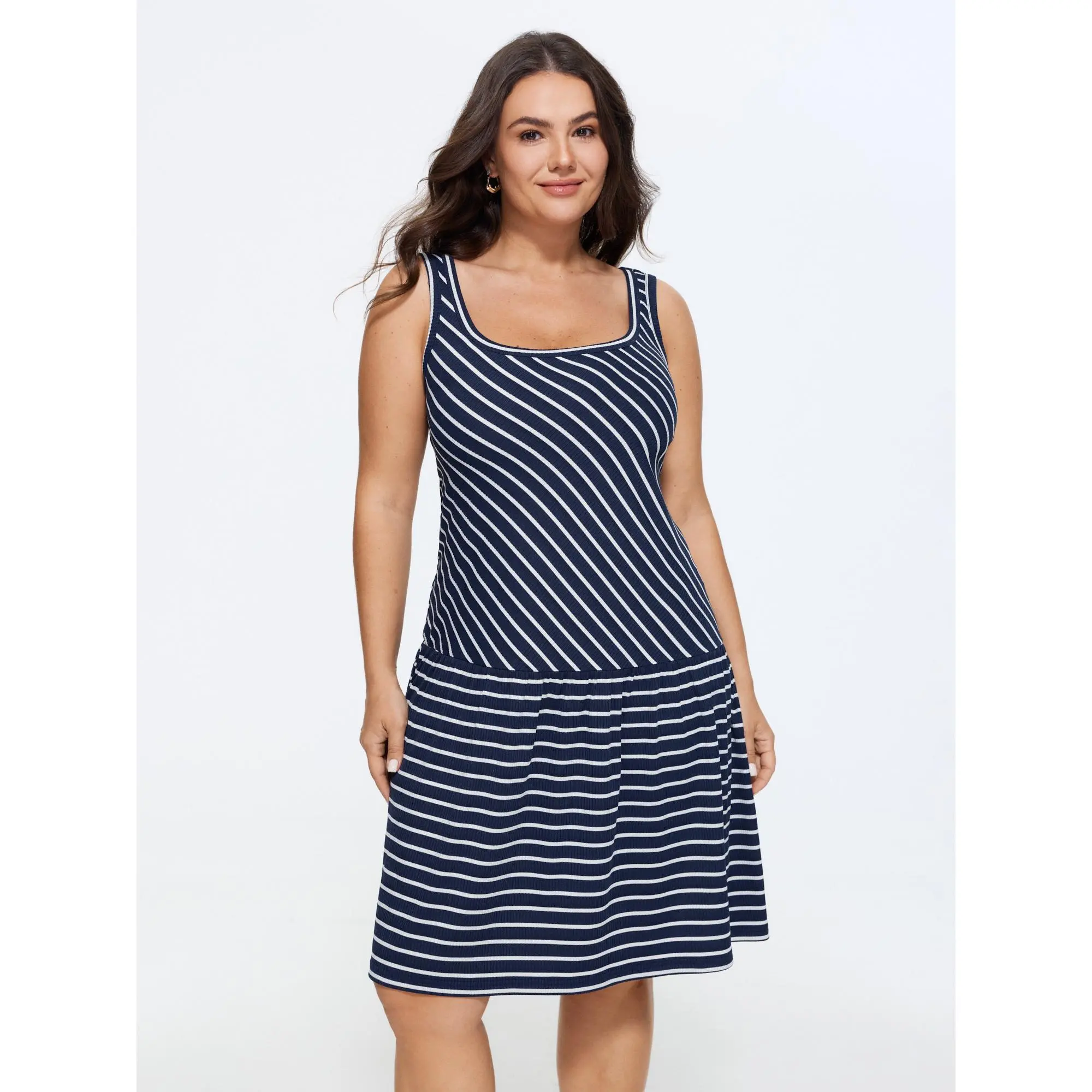 BloomChic Women's Casual Spandex Garment Striped Print Square Neck Rib Flat Mini Dress [M-6X] 2026 Summer Outfits, Summer Finds