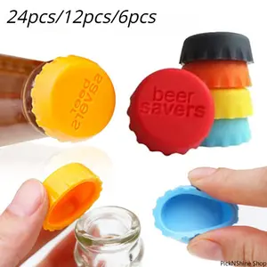Reusable Silicone Bottle Cap Set - 6/12/24 Pcs Random Color Leakproof Sealed Stoppers for Beer, Soda, Wine, Glass Bottles, Universal Kitchen Beverage Storage Accessory