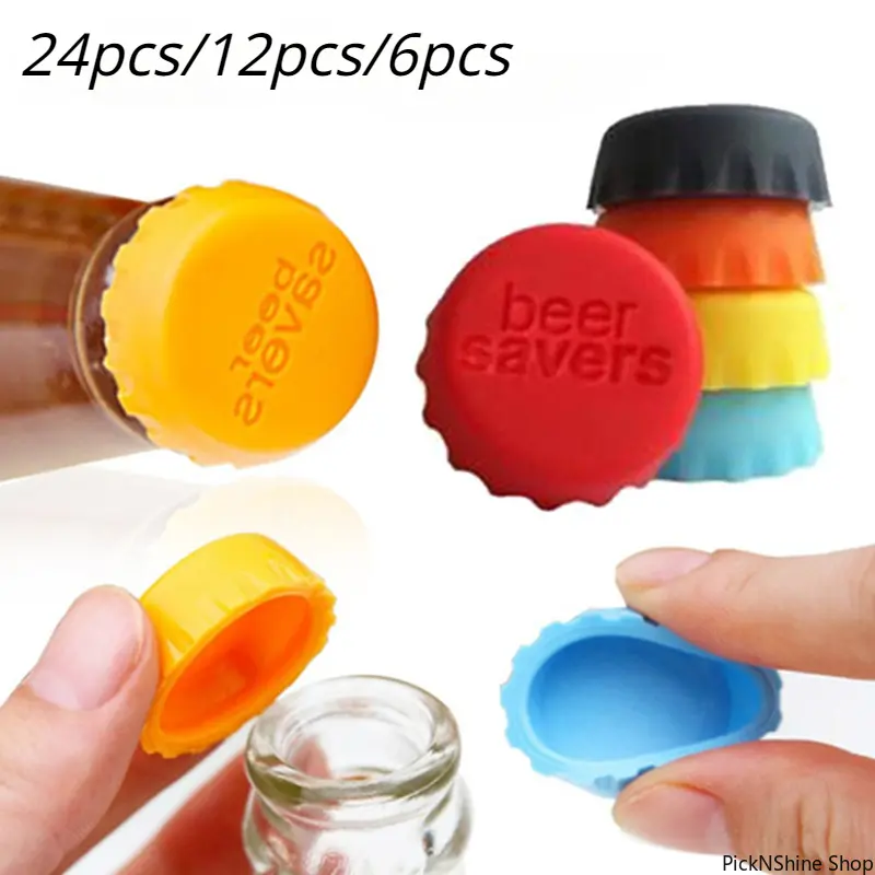 Reusable Silicone Bottle Cap Set - 6/12/24 Pcs Leakproof Sealed Stoppers, Universal No Hand Injury Kitchen Accessory for Glass, Milk, Soy Sauce Bottles, Beer, Soda with Good Preservation, Glass Bottles, Milk Bottle