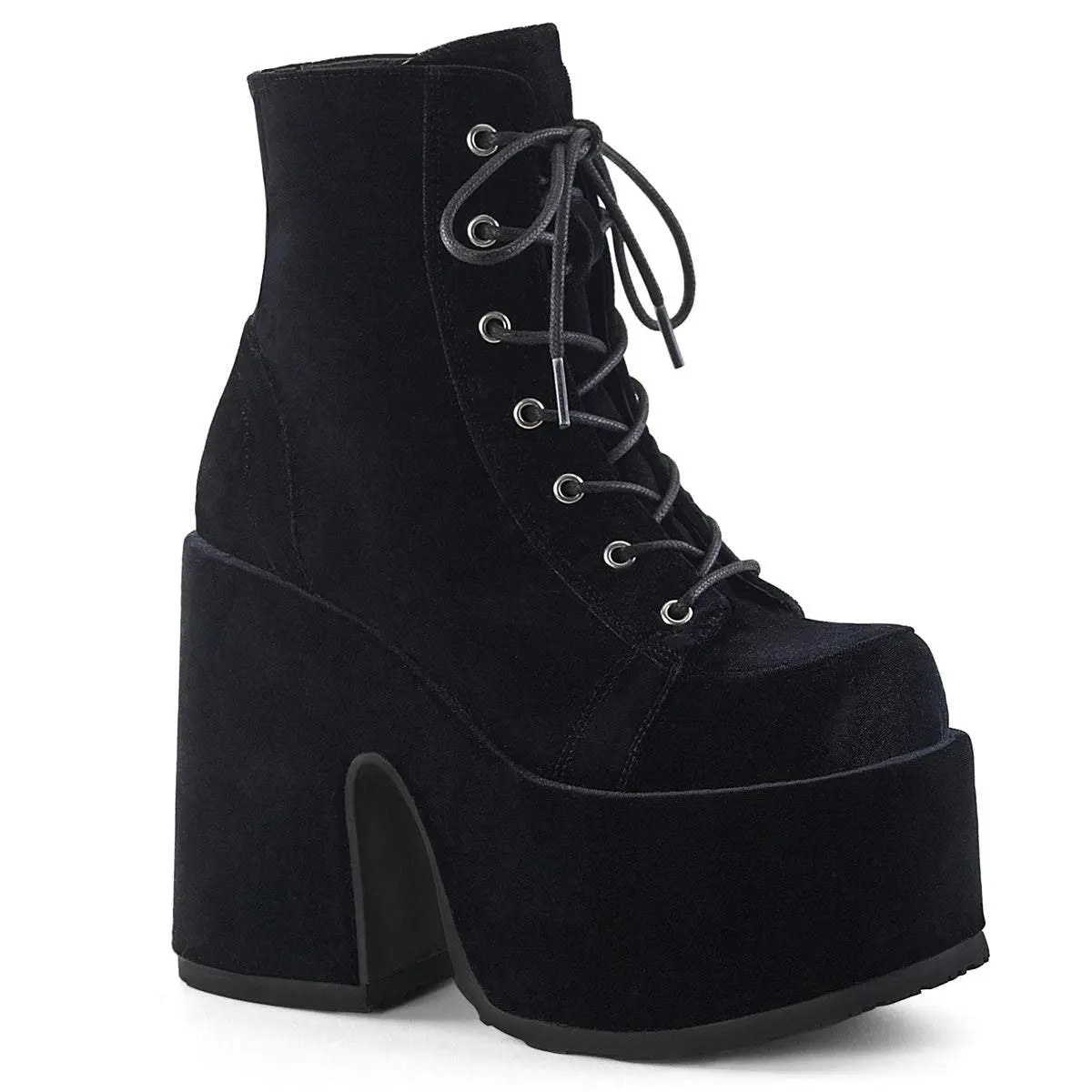 Demonia Camel-203 Black Velvet Ankle Boots