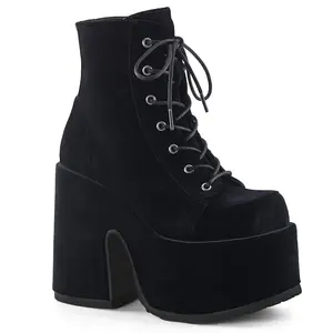 Demonia Camel-203 Black Velvet Ankle Boots