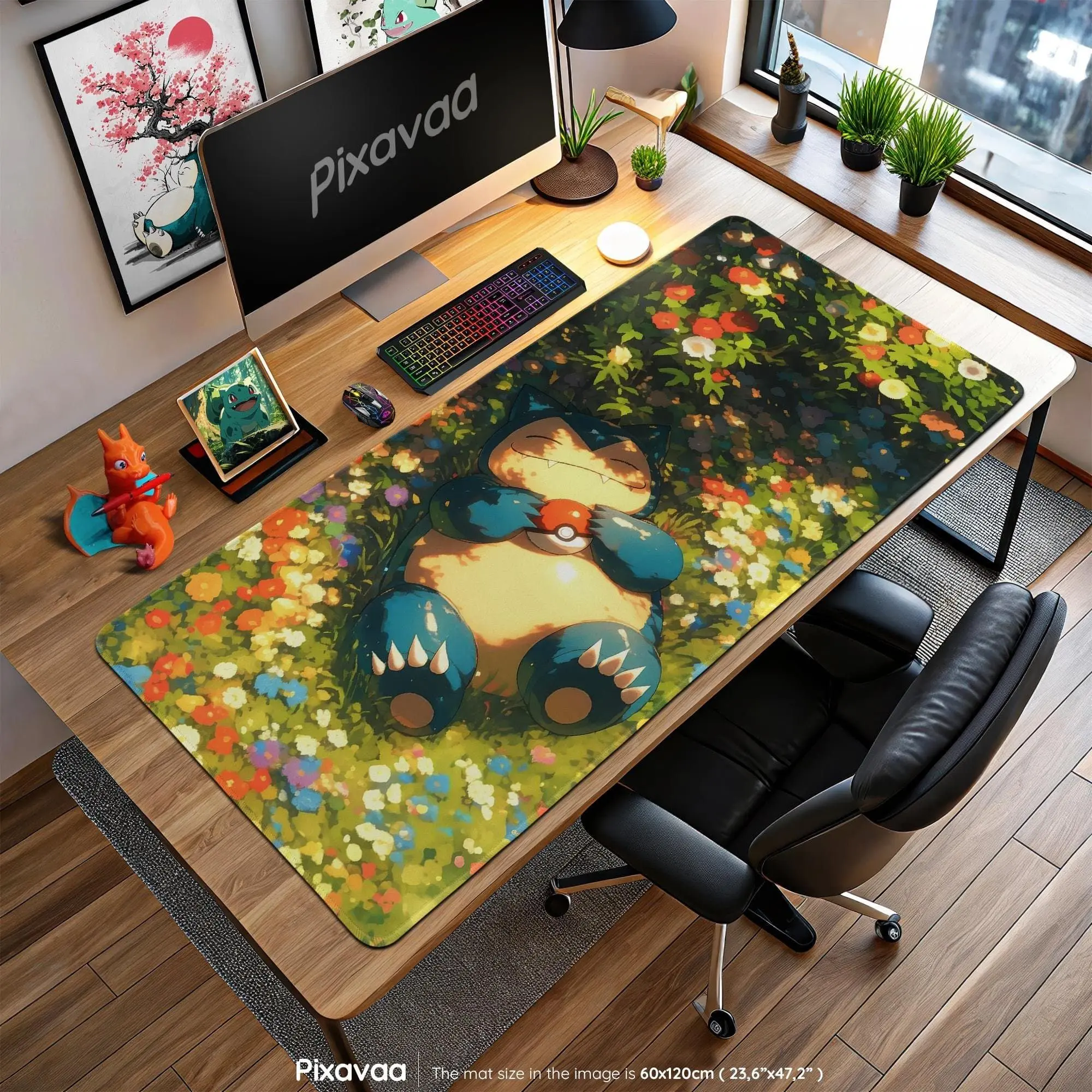 [Sale off up to 65%][Free Ship] Snorlax Nature Nap Mouse Pad - Pokémon Forest Flower Art Desk Mat, Relaxing Gaming Pad, Sleepy Snorlax Gift Decor