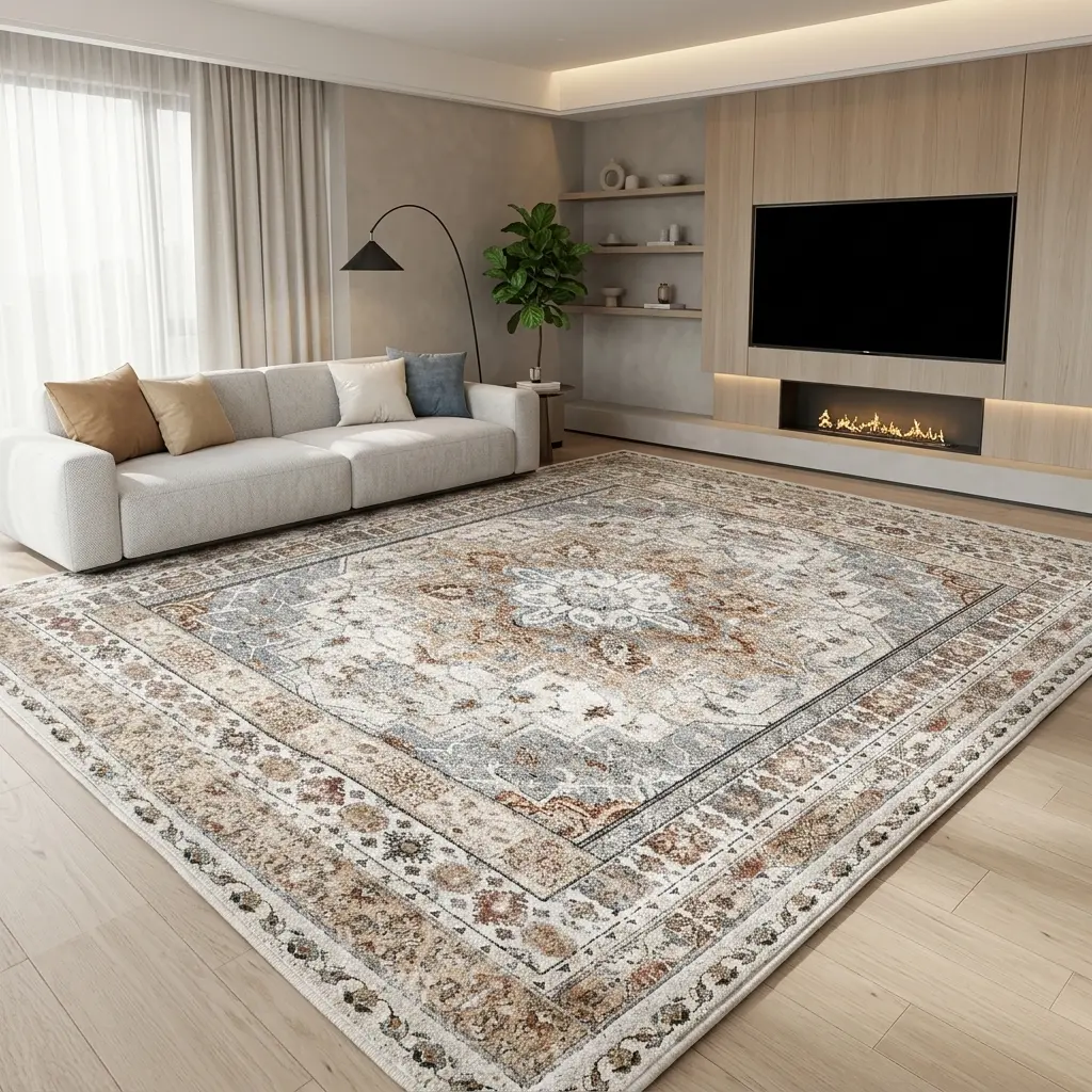 RUGIXE Machine Washable Vintage Blue Beige Area Rug 8x10 5x8 4x6 ft, Distressed Persian Floral Medallion Soft Velvet Low Pile Rug with TPR Non Slip Backing, Comfortable Durable Wear Resistant Carpet for Living Room Bedroom Entryway