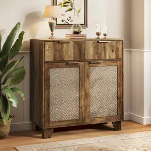 ONBRILL Sideboard Buffet Cabinet with 2 Drawers, Coffee Bar Cabinets with 2 Doors, Boho Farmhouse Accent Credenza Buffet Table Console Cabinet with Adjustable Shelves for Living Room, Entryway