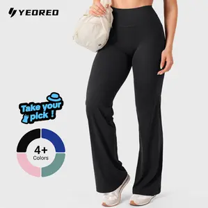 YEOREO Straight Leggings with Pockets for Women No Front Seam Workout Leggings High Waist Wide Leg Yoga Pants 29"/ 31.5"