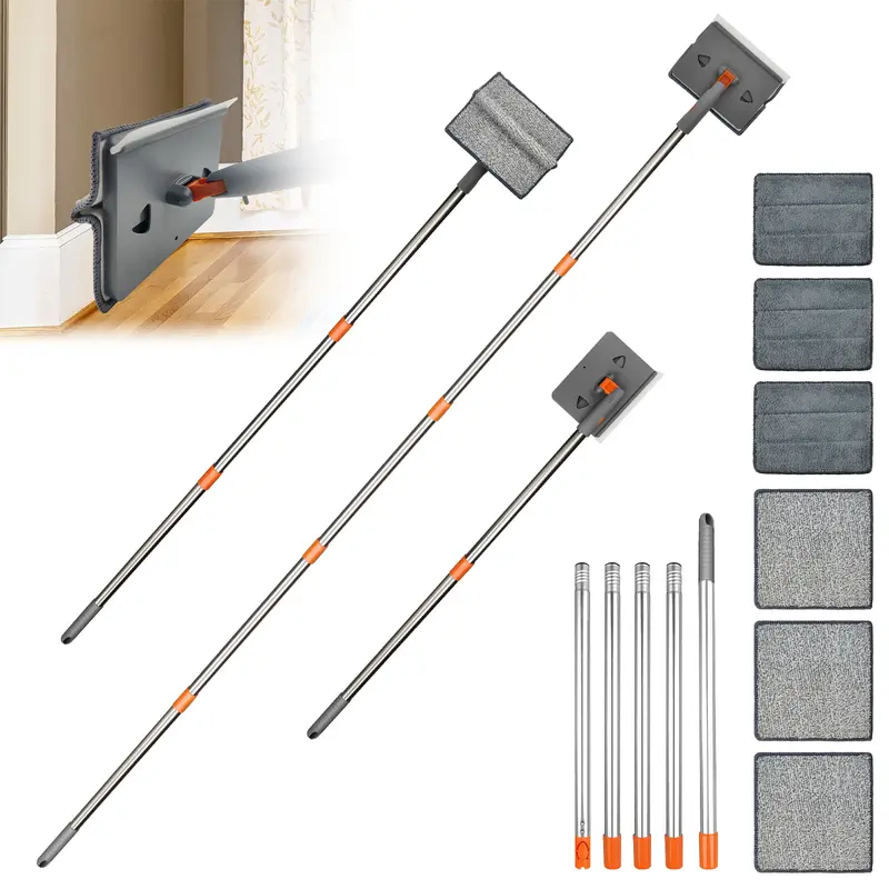 Baseboard Cleaner Tool With Long Handle Wall Cleaner Mop With Extendable Handle 6 Reusable Mop Pads Duster Cleaning Tools For Baseboard Floor Door Molding Skirting Board Ceiling Wall Window Tile Adjustable,Christmas Gift