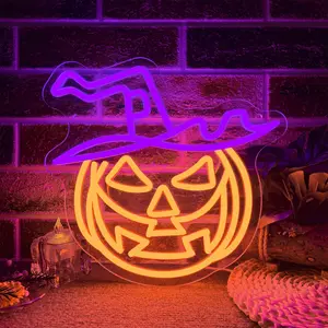 Halloween Pumpkin Neon Signs for Wall Decor，Adjustable Brightness 5v USB Powered Light Up Sign for Bedroom Windows Spooky Party Halloween Day Decor Wedding Pub Bar  Shop Room