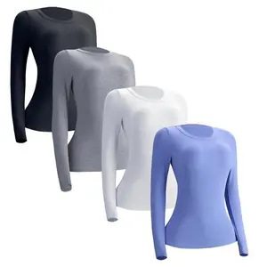 Women’s Long Sleeve Stretch Slim Fit Crew Neck Ribbed Basic Shirt Top Y2K Women’s Wear