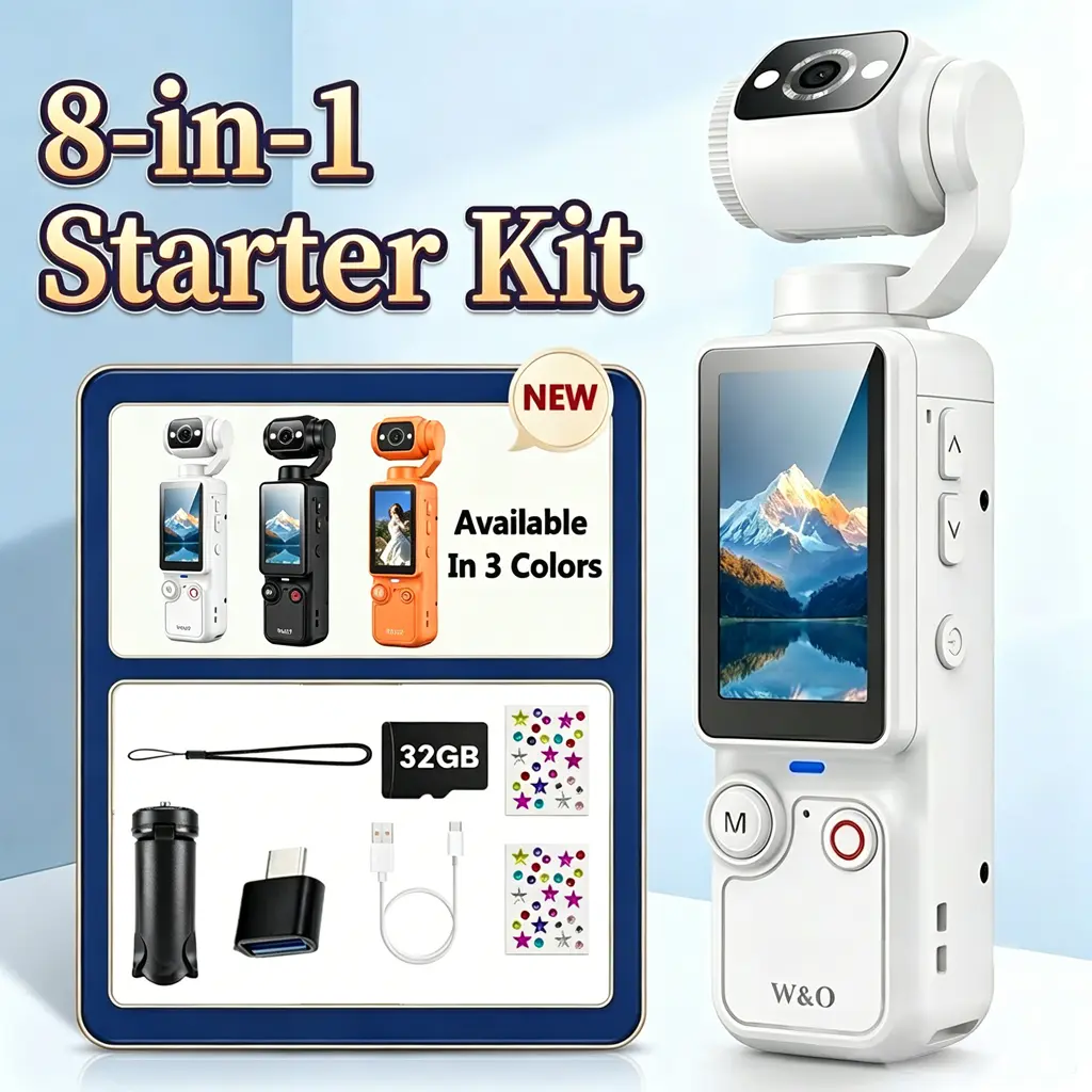 W&O New Vlogging Camera with 32GB Card, Video Recorder, Digital Vlogging Camera with 180° Rotating Lens, Full Body Camera for Vlogging, Travel & Daily Life Recording, Modern Gadget, Durable Construction, Camcorder, Christmas Birthday Gift
