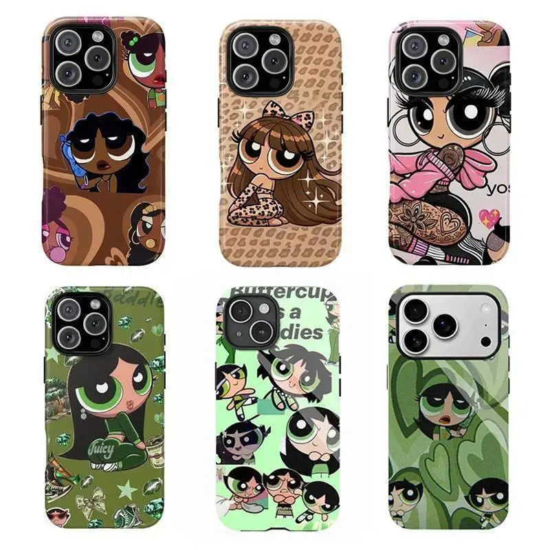 Vibrant Powerpuff Girls Phone Case,Cute Phone Case,Durable Design tough phone case  for iPhone 17, 16, 15, 14, 13, 12, 11 Pro Air Plus ProMax and Samsung S26-S22 Plus shock-absorbing phone cases, fashionable gift. lovely anti-drop hard shell christmas