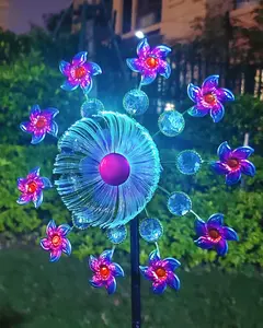 Solar Flower Wind Spinners for Yard and Garden, 40 Inch Solar Windmill Garden Whirligig Kinetic Spinners Decor for Lawn, Metal Wind Outdoor Sculpture