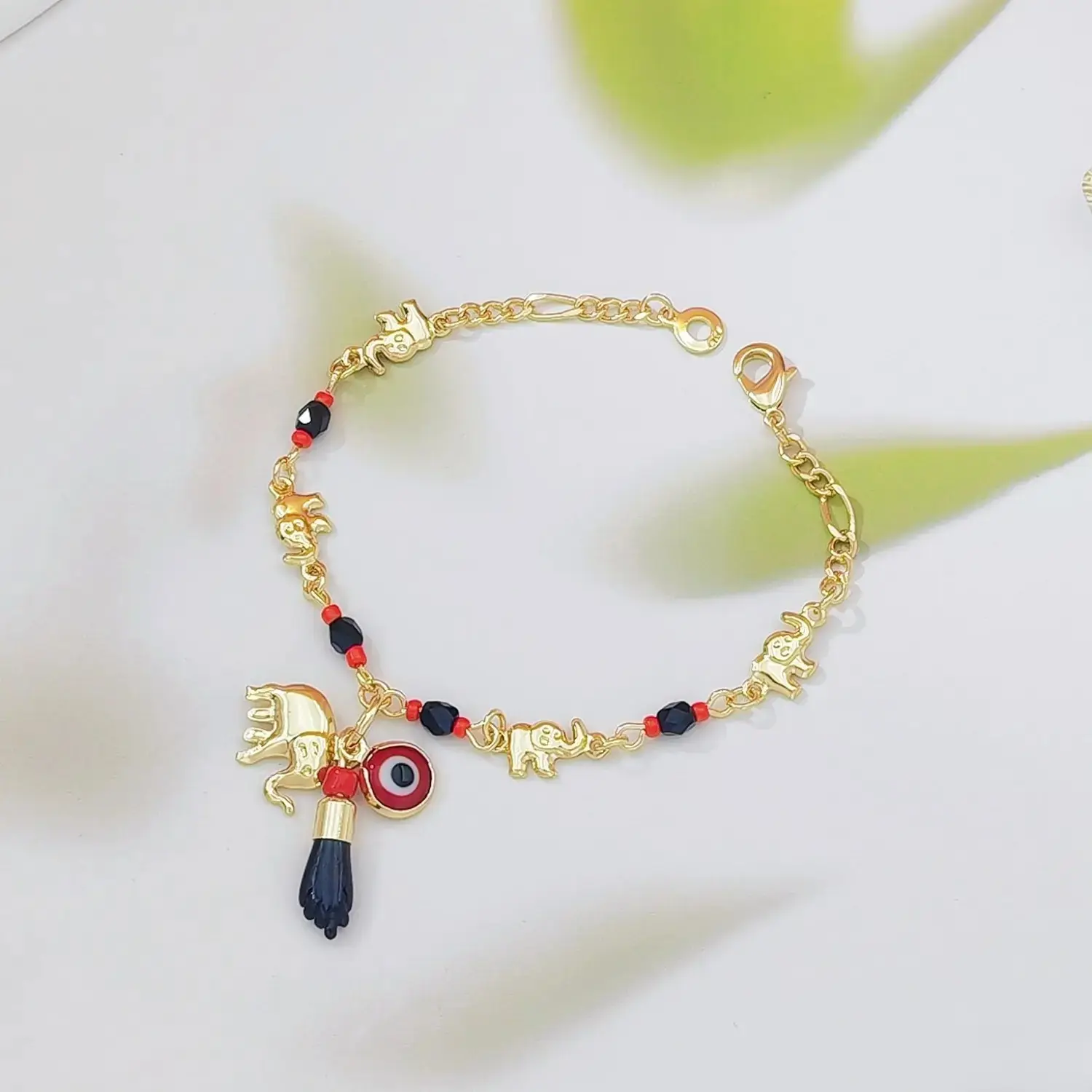 Ethnic Basic Bohemian Charm Bracelet with Black Beads - r008 Red Eye Baby Elephant, Evil Eye Charms - Party Friendship Gift for Women
