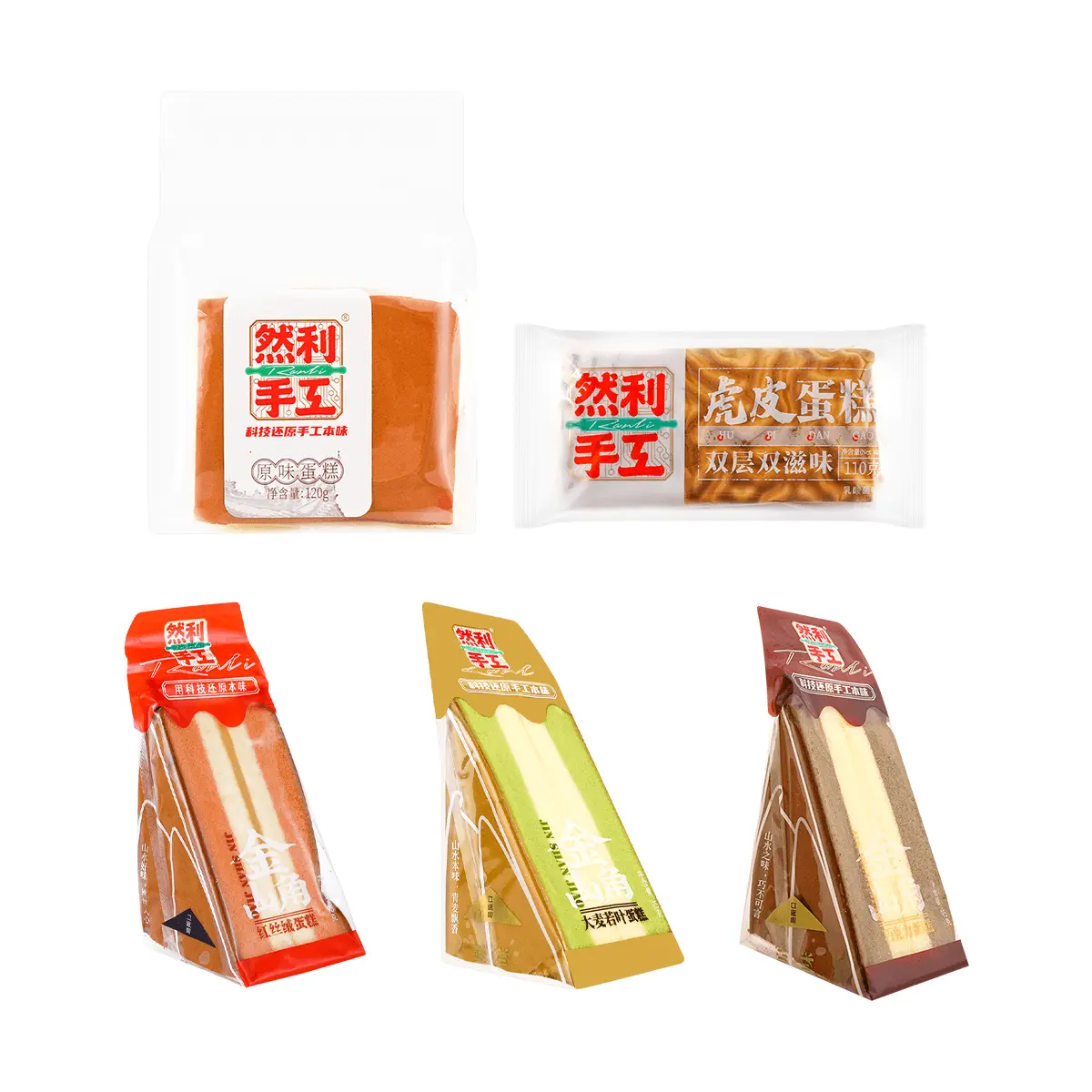 Ranli 5-Flavor Breakfast Cake Variety Pack - 515g (Barley, Chocolate, Red Velvet, Tiger Skin, Original) - Handmade Jinshan Jiao Cakes for Quick & Delicious Mornings