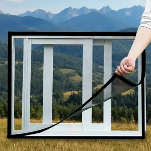 Black Self Adhesive Window Screen Mesh Kit, No Drill Easy Install Fly Insect Net, Breathable Fine Mesh for Bedroom Kitchen Living Room Windows