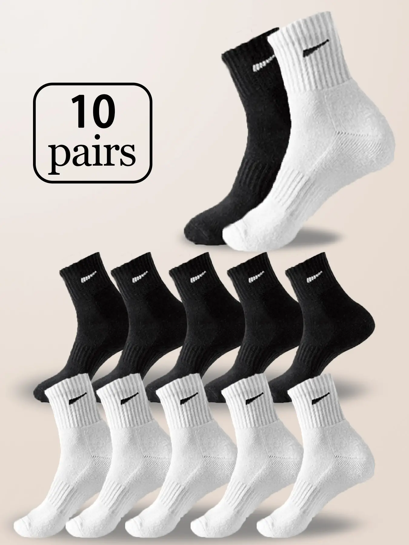 Men's Mid-Calf Striped Crew Socks, Athletic Sock, Active Socks, Comfortable Casual Sports Running, Daily Wear and Party, 10 Pairs, All Seasons