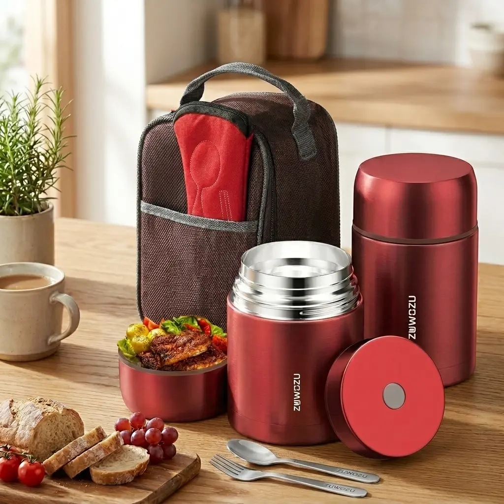ZUWOZU Stainless Steel Vacuum Insulated Food Container - 20/27/33/40oz, 16H Hot 18H Cold, Wide Mouth Leak-Proof Tableware with Spoon & Fork, Adult Lunch Box for Office, Camping