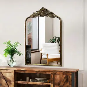 Square Wall Mirror with Retro Black Flower Frame - Elegant Antique Home Decoration for Living Room,25X16 Large Bedroom, Entrance, Bathroom Vanity