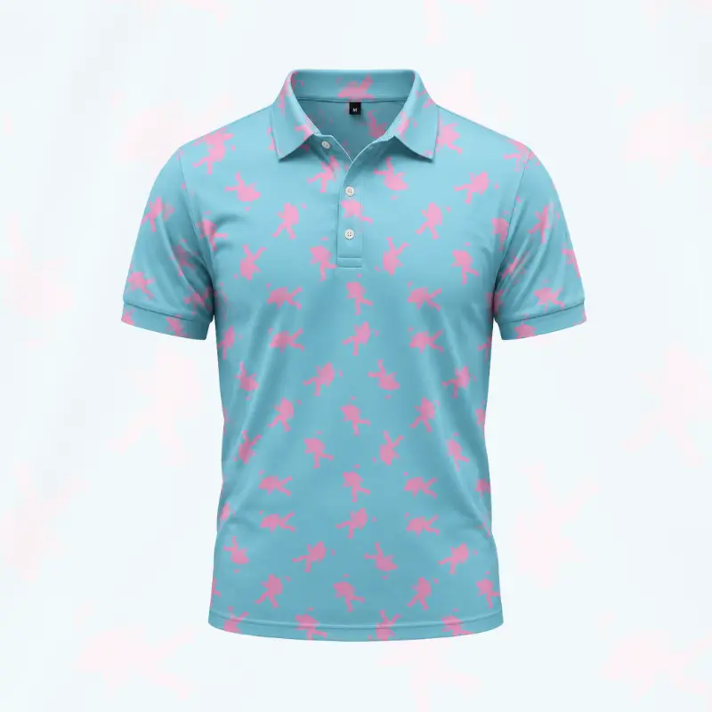 Pink Bigfoot Polo Shirt for Men – Fun Sasquatch Graphic Print, Breathable & Comfy Short Sleeve Collared Shirt, Perfect Gift for Dad, Birthday, Father’s Day, Golf, BBQ, Vacation & Casual Wear