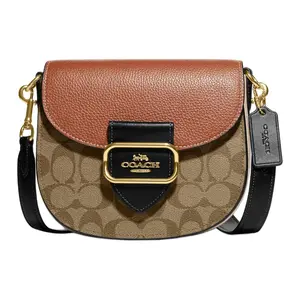 COACH Morgan 20 Classic Monogram Snap-Flap Saddle Bag for Women – Small Crossbody and Shoulder Bag in Brown and Rust