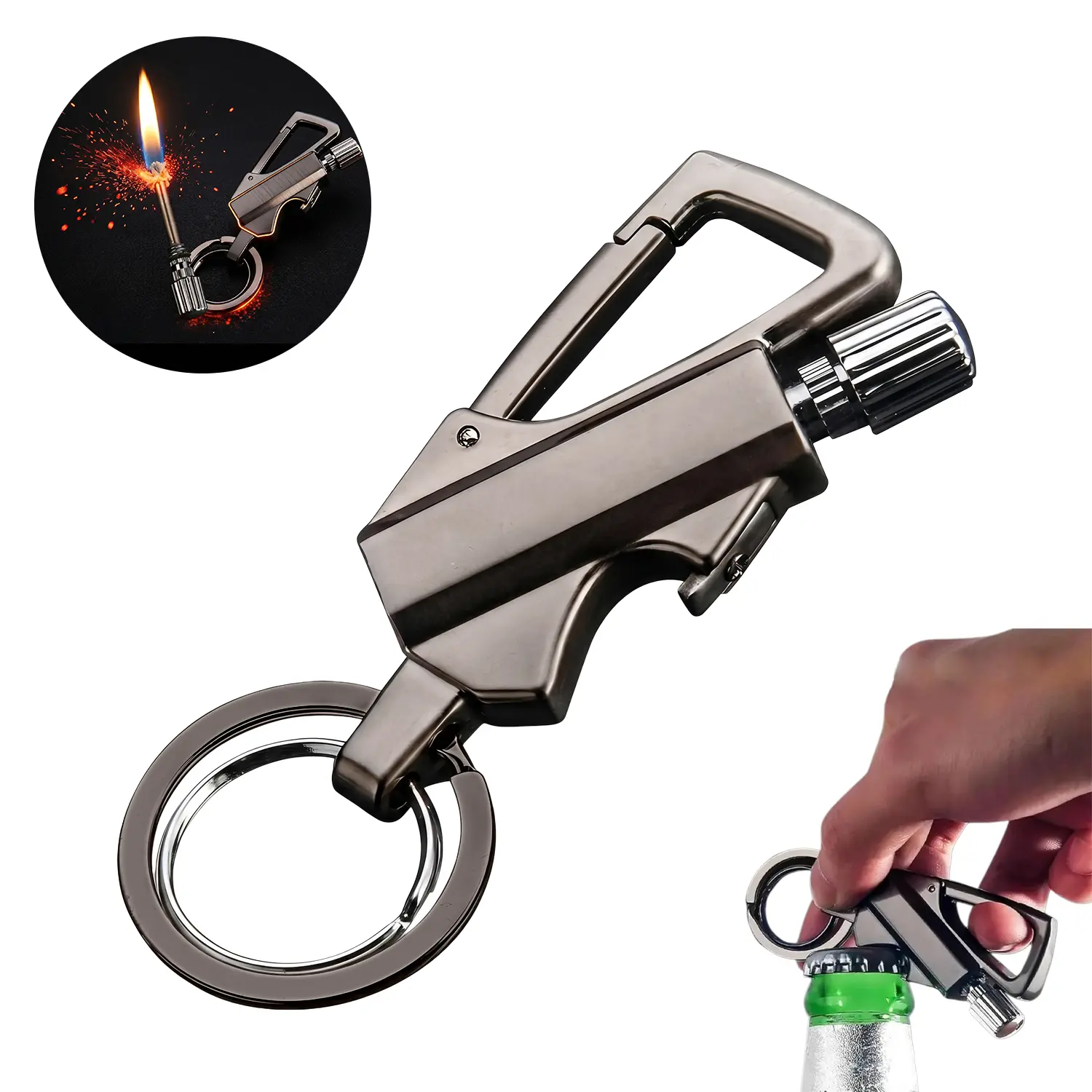 Waterproof Firestarter, Zinc Alloy 3-in-1 Permanent Match Lighter with Carabiner Keychain and Bottle Opener for Hiking Survival, Firestarter Stove Accessories, Hiking / Light Outdoor, Lanyard Carabiner Keychain Stove Accessories, Portable Outdoor Stove Ac