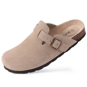 KIDMI Genuine Suede Clogs for Women Men Soft Cork Footbed Leather Mules Comfort Potato Shoes with Arch Support Outdoor Nonslip Walking Shoes