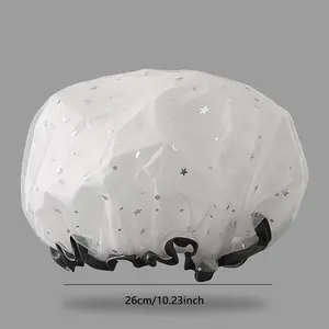 Star Pattern Mesh 1 Piece Shower Cap Double-layer Waterproof Bathroom Cap Kitchen Fume Proof Cap for Adults Inside & Outside Waterproof