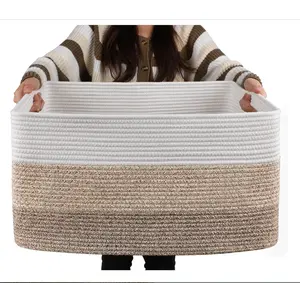 Large Blanket Basket, 22”x17”x12” Rectangle Woven Baskets, Nursery Blanket Storage Living Room, Toy Storage With Handle, Large Baskets for Organizing-Gradient Yellow