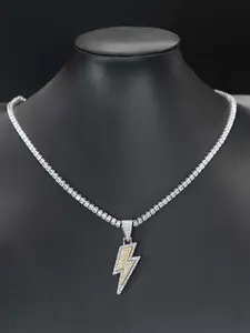 Rhinestone Decor Lightning Design Pendant Necklace for Men & Women, Zinc Alloy Jewelry for Party, Fashion All-match Hip Hop Accessory, Rhinestone Decorated Jewelry
