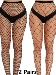 2 Pairs Anti-Slip High Elastic Fishnet Socks Tights, Large Size Women's Jumpsuit, Sexy Geometric Pattern, Comfortable and Stylish
