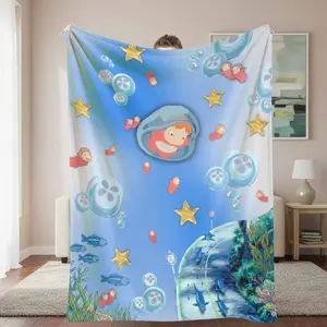 Ocean Fantasy Flannel Throw Blanket - Cute Red Fish & Bubble Print, Soft Warm Lightweight Fuzzy Cozy, Fantasy Style Fish Theme Bubble Blanket for Sofa, Holiday Gift Home Decor, Bubble Blanket Blankets, Fantasy Style Blankets