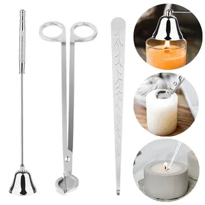 3-Piece Silver Color Candle Tools Set, Includes Candle Snuffer, Wick Remover, Storage Convenient, Essential for Candle Lovers