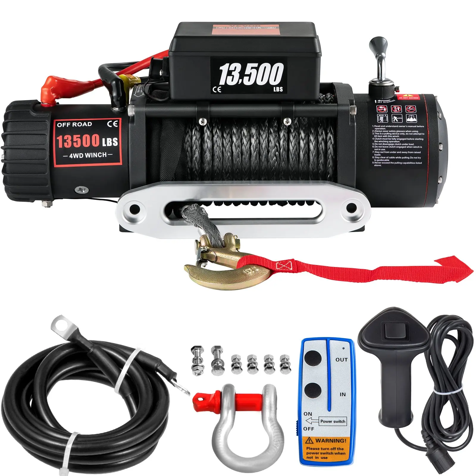 Heavy Duty Electric Winch (13500 lb Load Capacity, 4.8 kW Motor) with Wireless & Wired Remotes, Hawse Fairlead, Adjustable Ropes, Auto Brake Holds Loaded Line – Hardware for Off-Road Jeep, Truck Towing