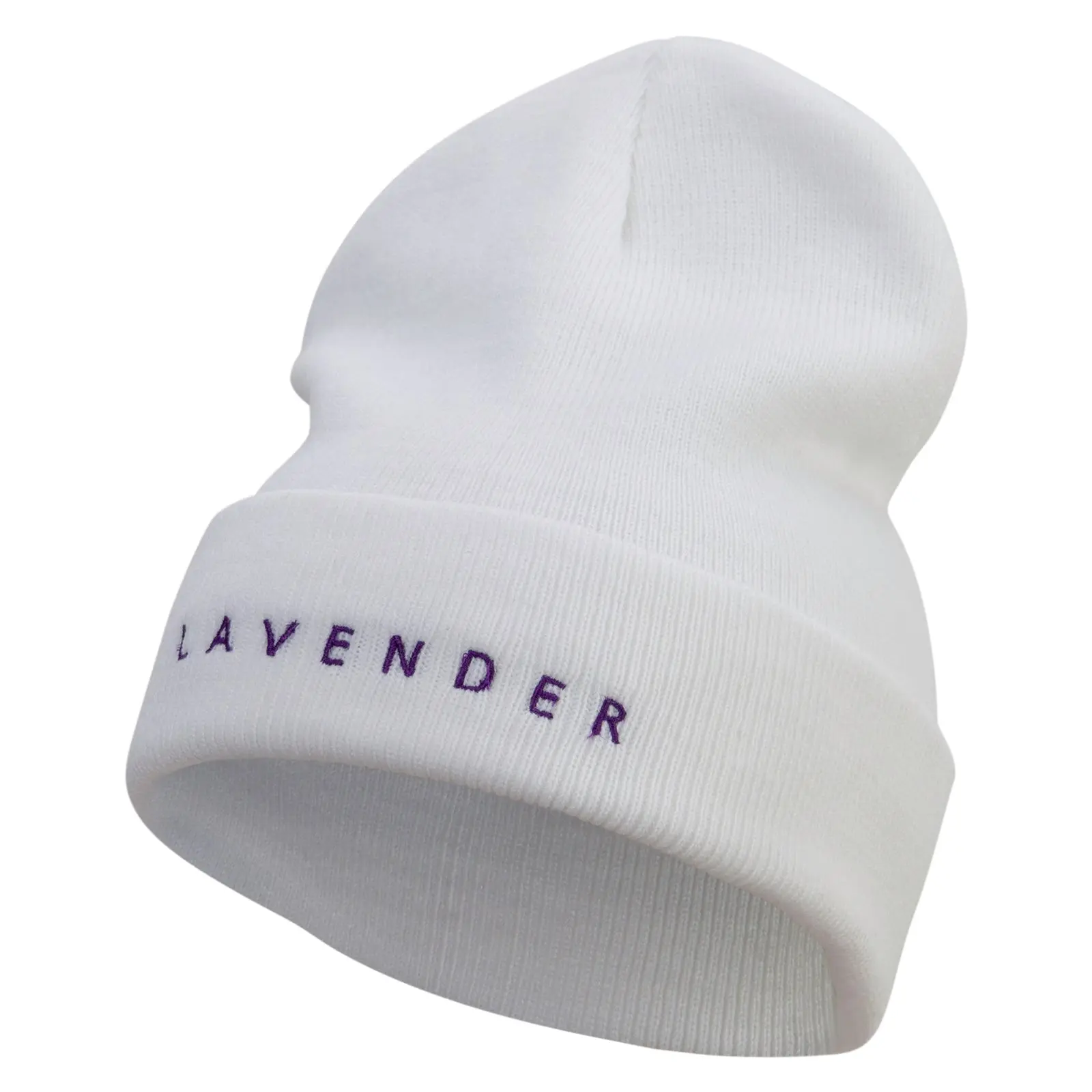 Lavender Embroidered 12 inch Long Knitted Beanie